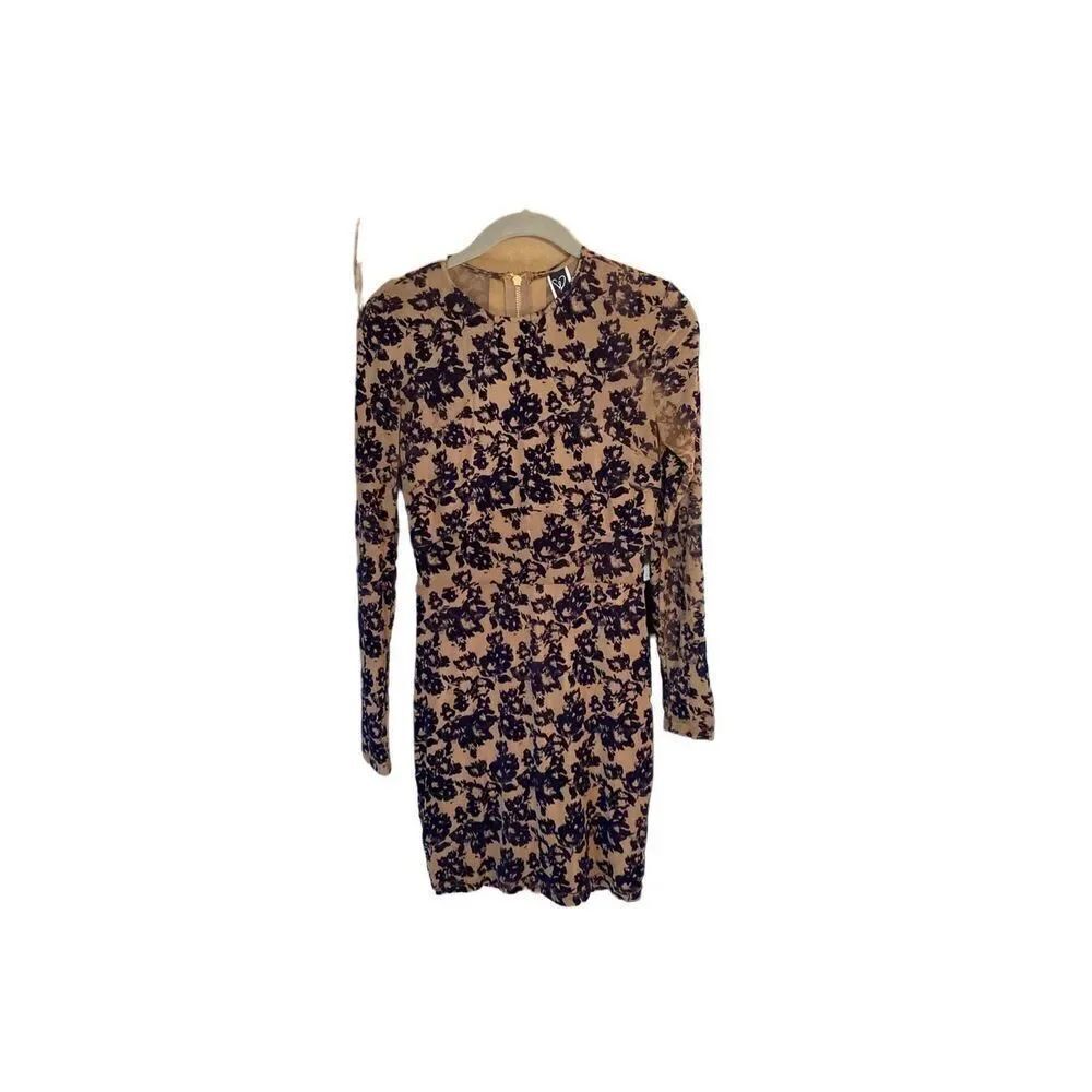 Windsor women’s brown, sheer blue floral, body-con dress size medium